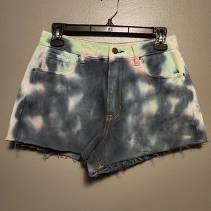 PACSUN high rise festival cut off tie dye denim shorts Size 26